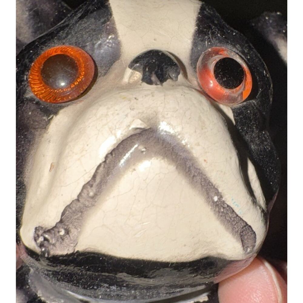 Vintage Bulldog Nodding Dog Figurine Articulated Bobble Head Glass Eyes 5” - Picture 7 of 10